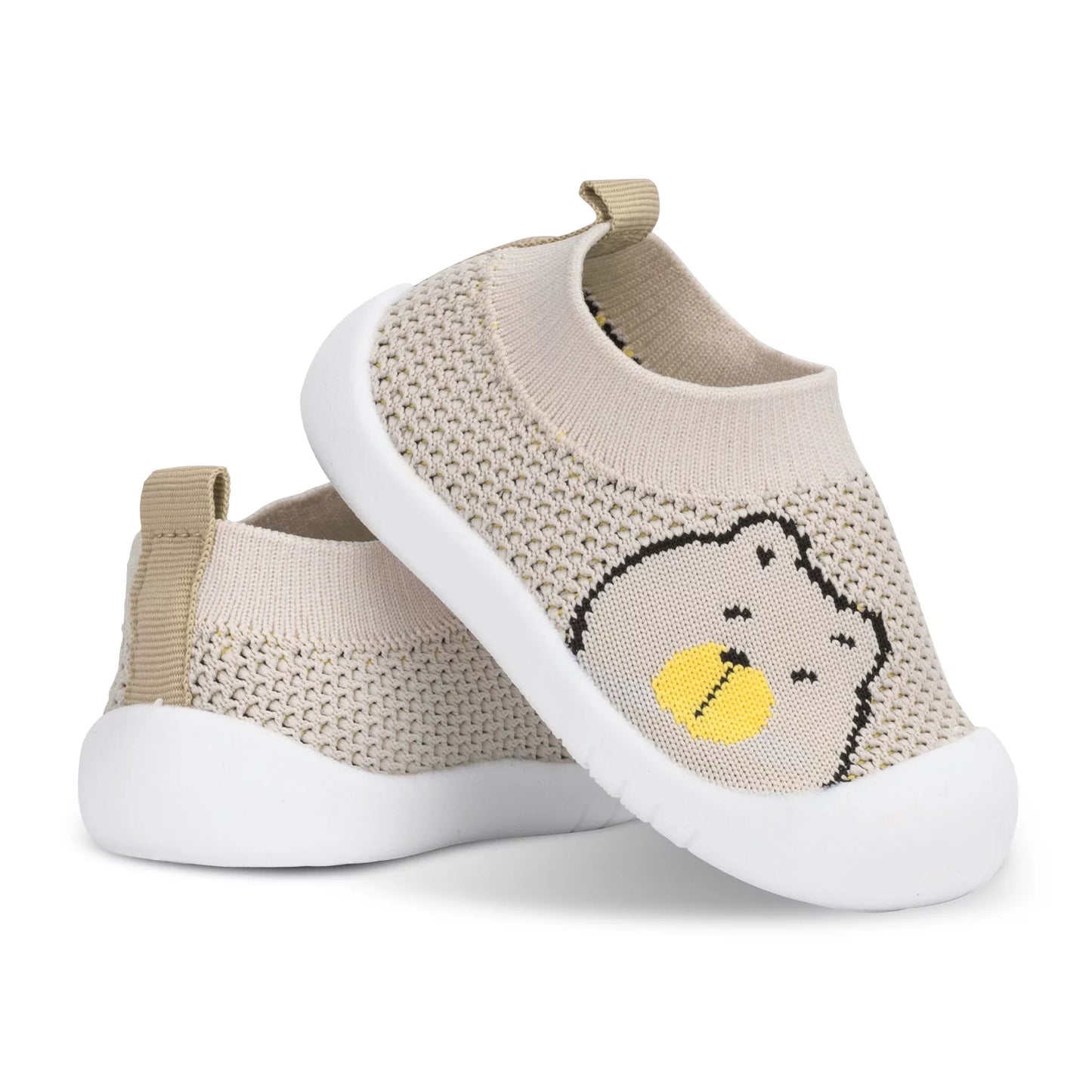 Baby Toddler First Walking Non-Skid 1-4 Years Kids Shoes Infant Boys Girls Soft Sole Lightweight Breathable Knitted Mesh Sneakers Slip-On Slippers(A02-Khakibear-S)