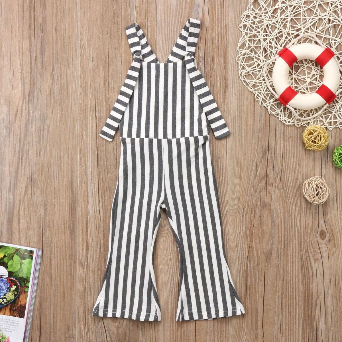 Toddler Kids Baby Girl Stripes Bell-Bottom Jumpsuit Romper Overalls Pants Outfits