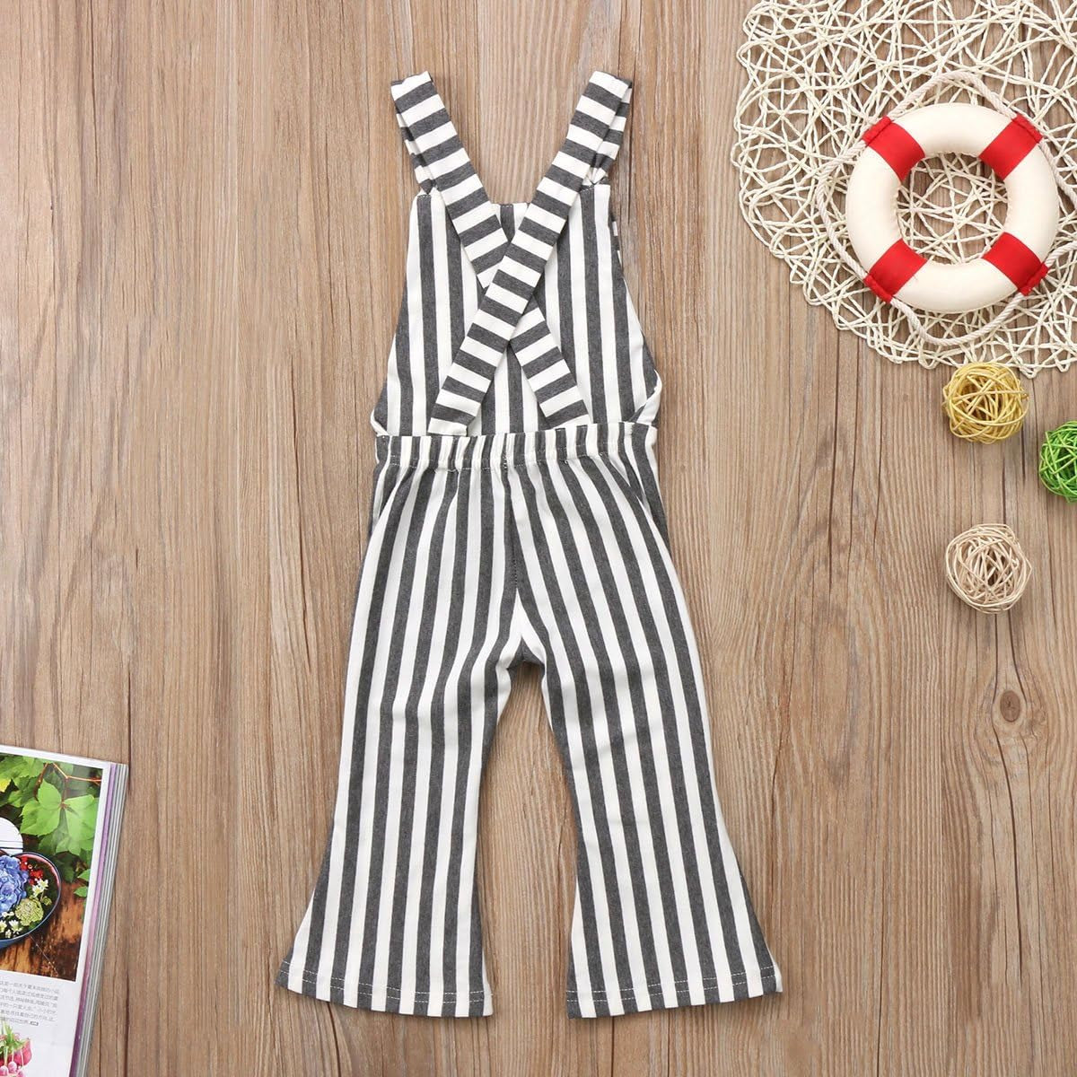 Toddler Kids Baby Girl Stripes Bell-Bottom Jumpsuit Romper Overalls Pants Outfits