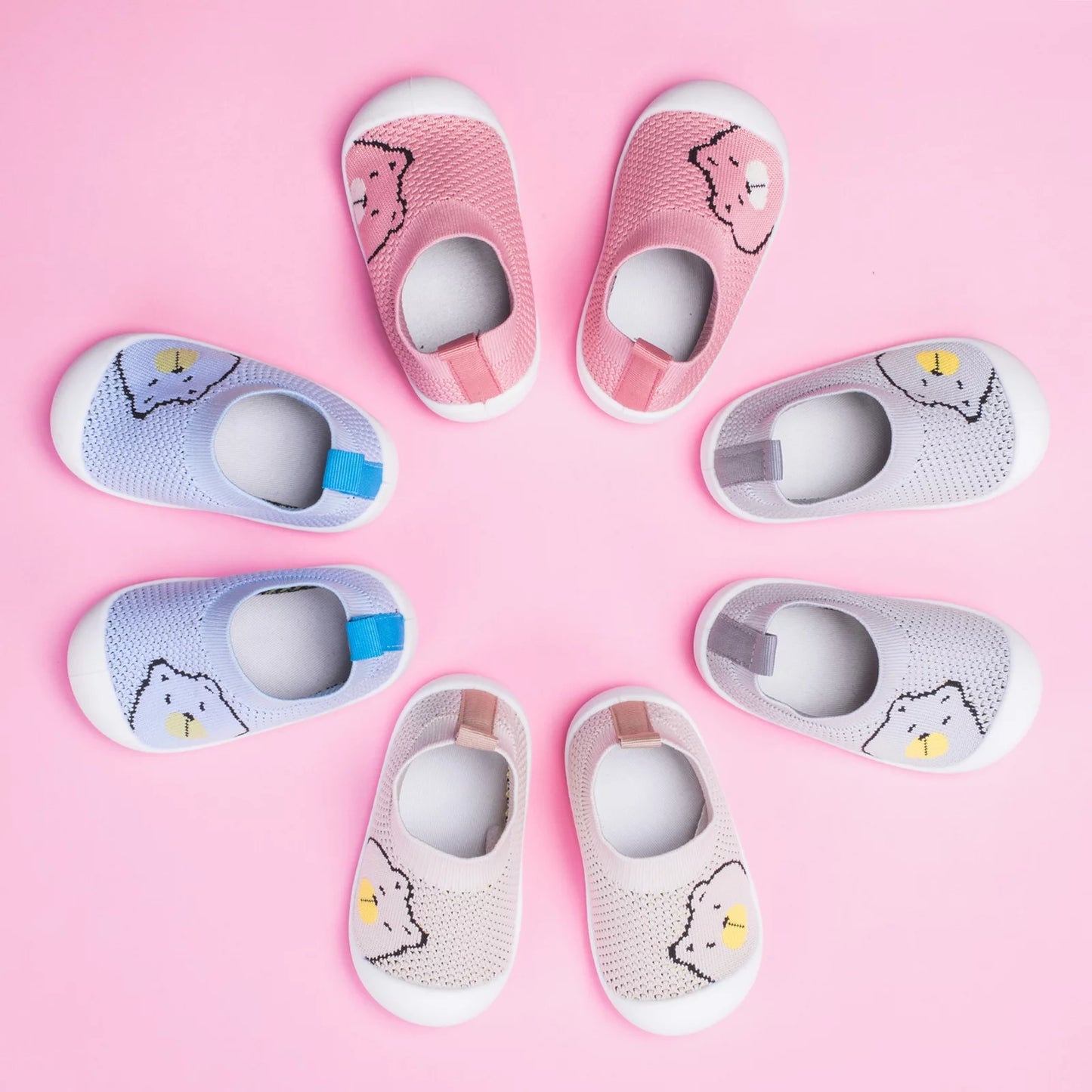 Baby Toddler First Walking Non-Skid 1-4 Years Kids Shoes Infant Boys Girls Soft Sole Lightweight Breathable Knitted Mesh Sneakers Slip-On Slippers(A02-Khakibear-S)
