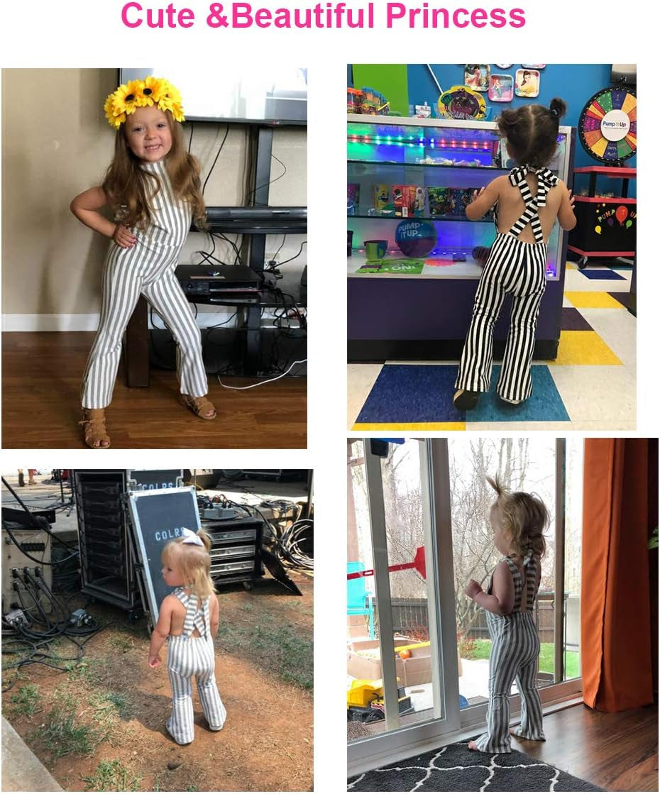 Toddler Kids Baby Girl Stripes Bell-Bottom Jumpsuit Romper Overalls Pants Outfits