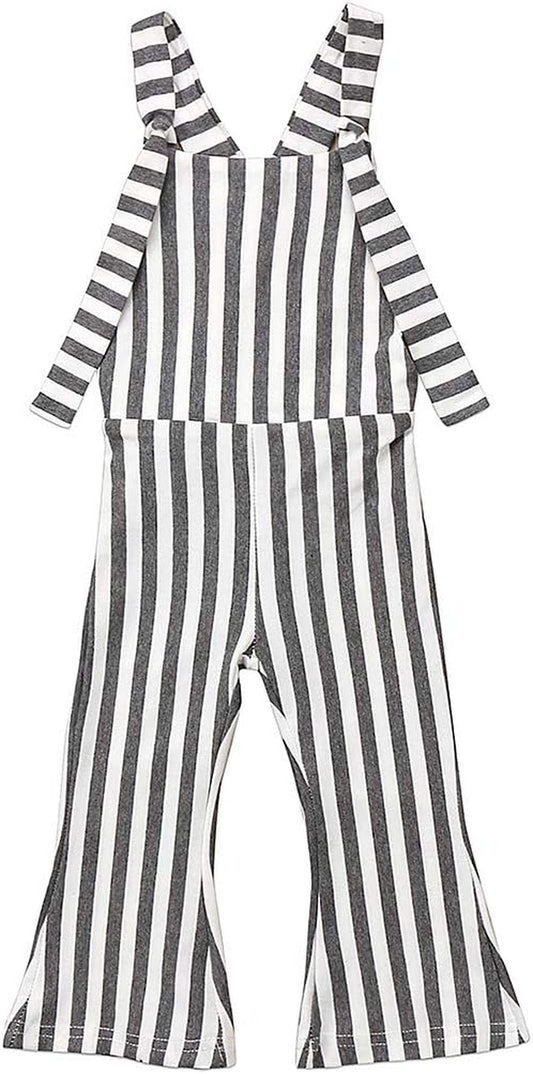 Toddler Kids Baby Girl Stripes Bell-Bottom Jumpsuit Romper Overalls Pants Outfits