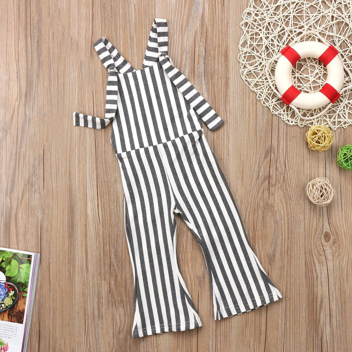 Toddler Kids Baby Girl Stripes Bell-Bottom Jumpsuit Romper Overalls Pants Outfits