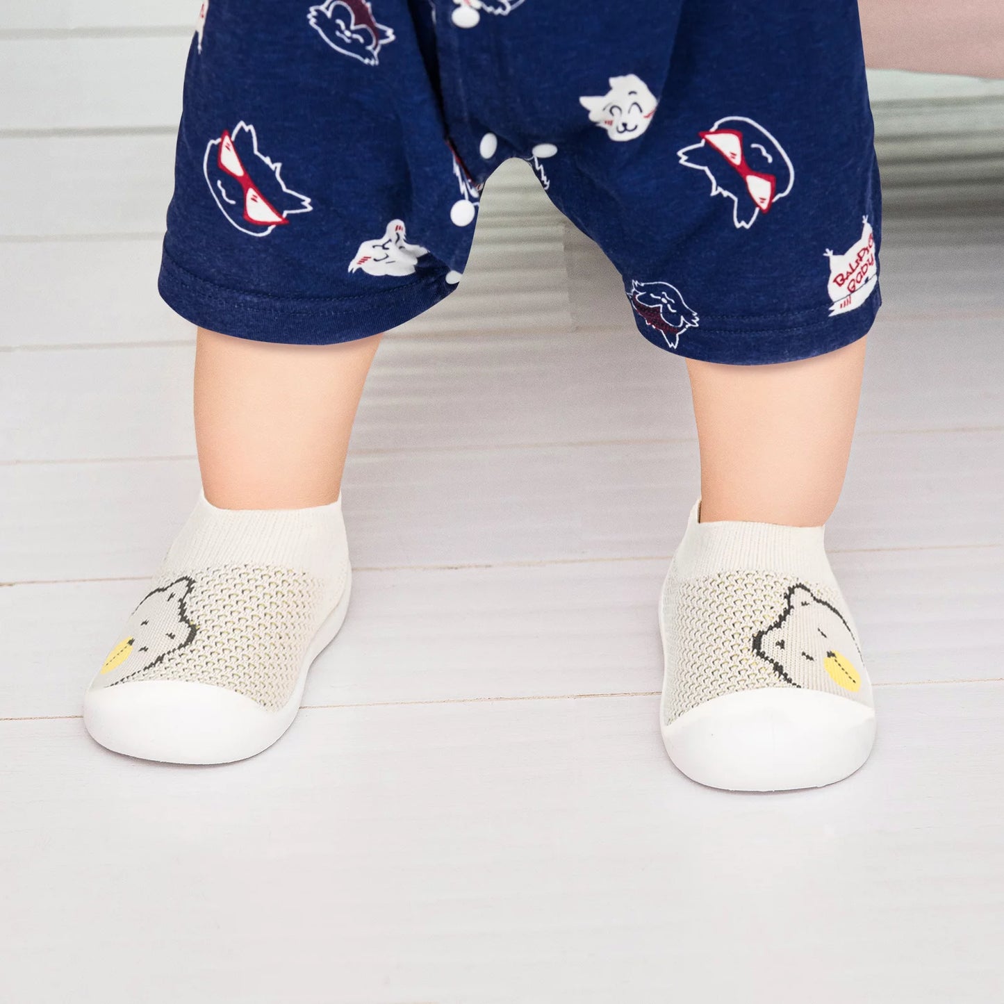 Baby Toddler First Walking Non-Skid 1-4 Years Kids Shoes Infant Boys Girls Soft Sole Lightweight Breathable Knitted Mesh Sneakers Slip-On Slippers(A02-Khakibear-S)