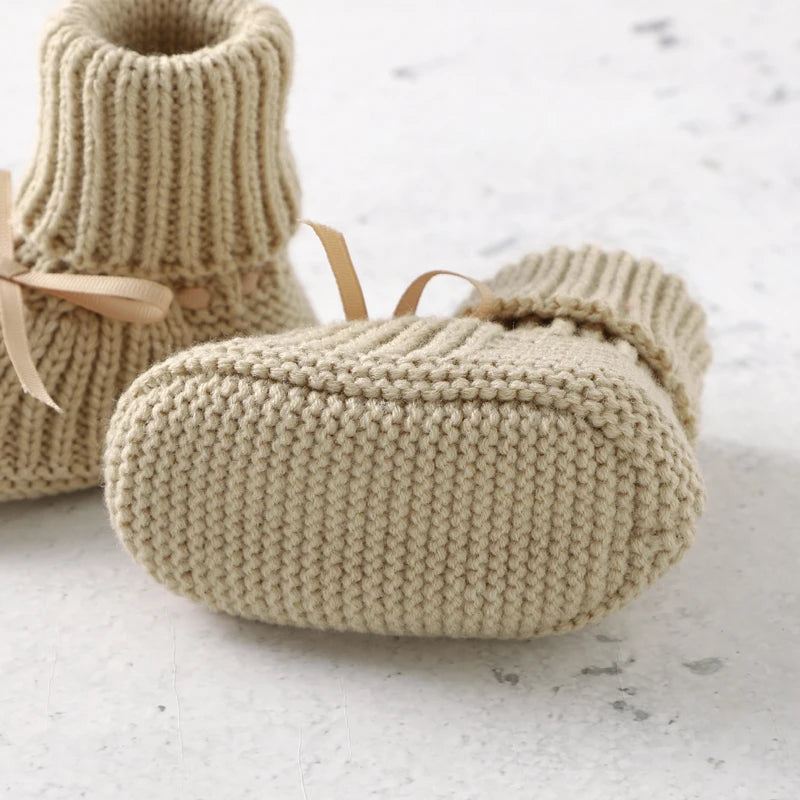 Baby Shoes + Gloves Set Knit Toddler Infant Slip-On Bed Shoes Hand Made Newborn Girl Boy Cute Boot Mitten Fashion Butterfly-Knot
